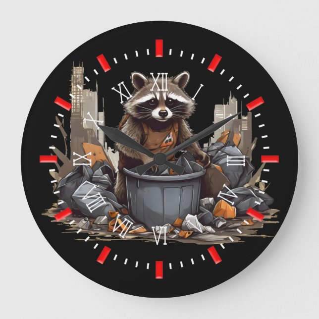 Raccoon mag Müll Große Wanduhr (Vorderseite)