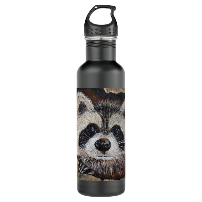 Raccoon-Malerei Edelstahlflasche (Vorderseite)