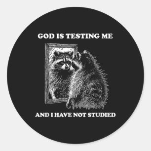 Raccoon Meme Funny Sprichwort God Teste Me Street Runder Aufkleber