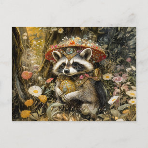 Raccoon mit einem Fly Agarious Pilz in Fantasy Fan Postkarte