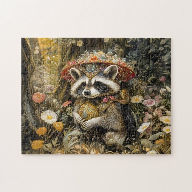 Raccoon mit einem Fly Agarious Pilz in Fantasy Fan Puzzle (Horizontal)