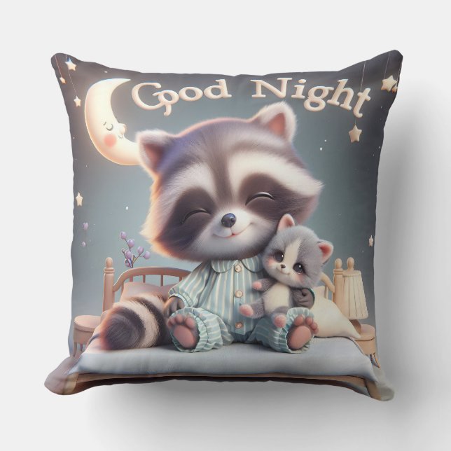 Raccoon mit einem Kitten, Sammlung von Natasha Us Kissen (Vorderseite)