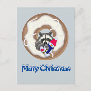 Raccoon mit einem Schneemann Frohe Weihnachten Postkarte