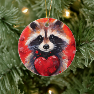 Raccoon mit Herzen Keramik Ornament