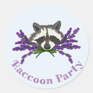 Raccoon mit Lavendel Raccoon Party Runder Aufkleber