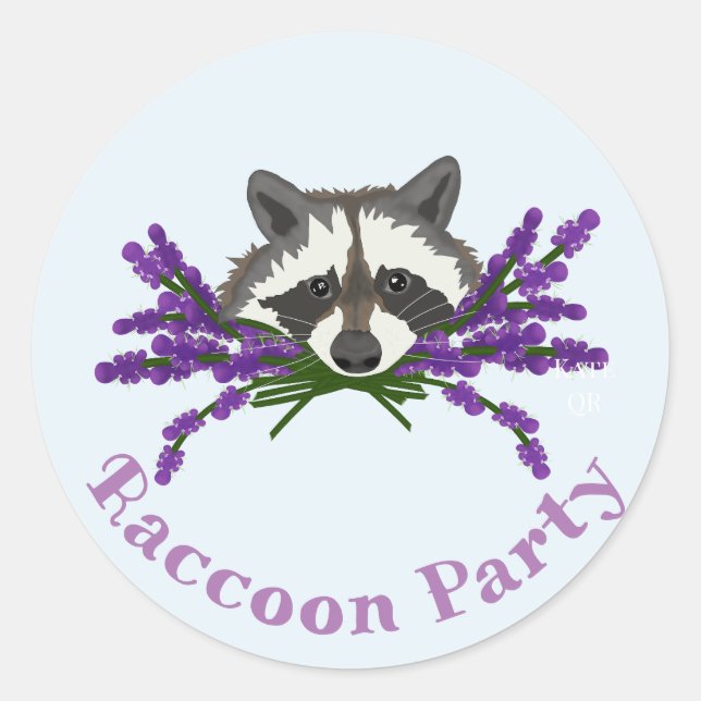 Raccoon mit Lavendel Raccoon Party Runder Aufkleber (Vorderseite)