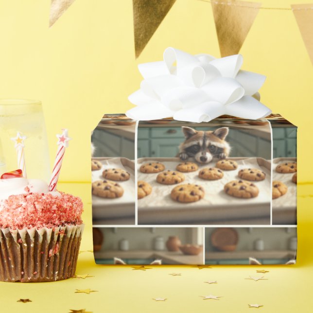 Raccoon mit Schokolade Chip Cookies Geschenkpapier (Geburtstagsparty)
