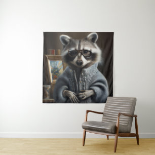 Raccoon mit Trikotmantel und Brillengläsern Wandteppich