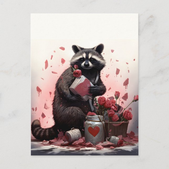 Raccoon mit Valentinstag-Müll Postkarte (Vorderseite)
