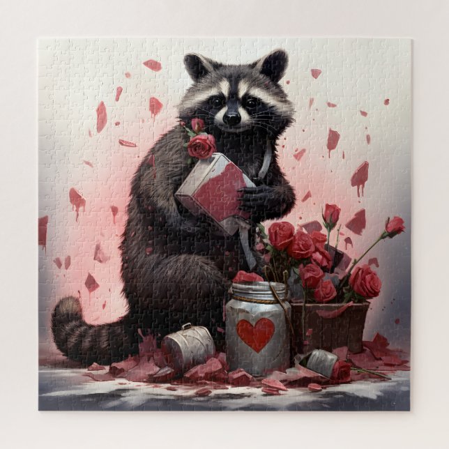 Raccoon mit Valentinstag-Müll Puzzle (Vertikal)