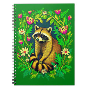 Raccoon mitten im Garten der Wildblume Notizblock