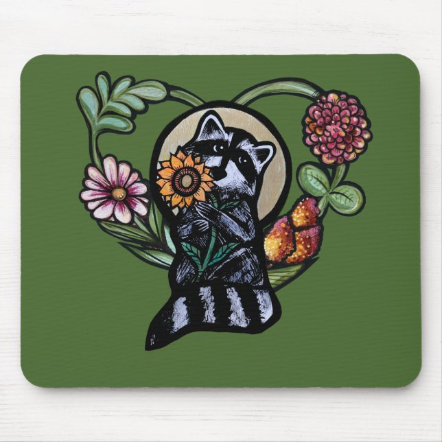 Raccoon Natur liebt Sonnenblumen Mousepad (Vorne)