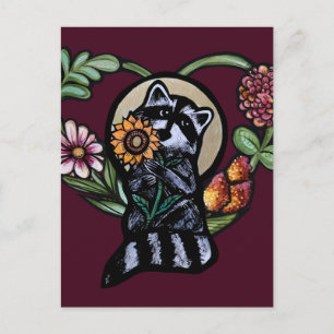Raccoon Natur liebt Sonnenblumen Postkarte
