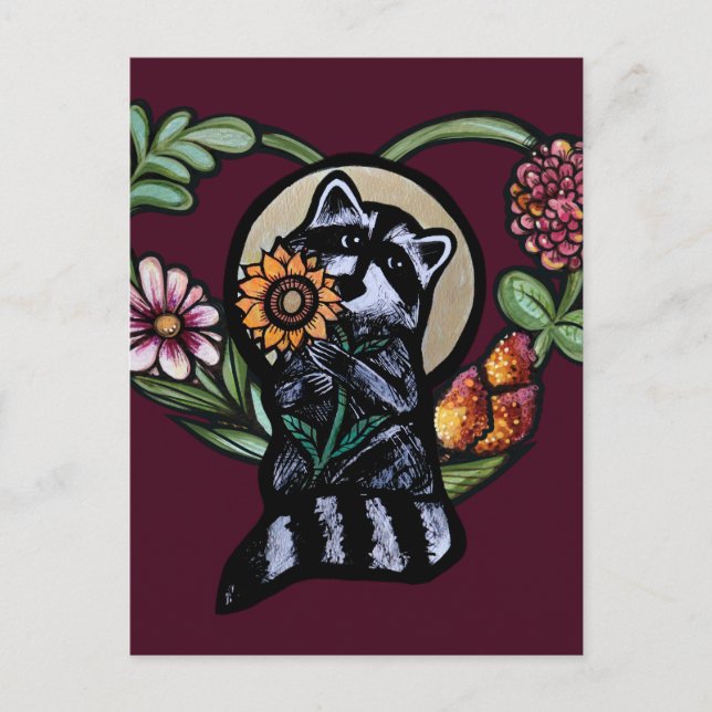Raccoon Natur liebt Sonnenblumen Postkarte (Vorderseite)