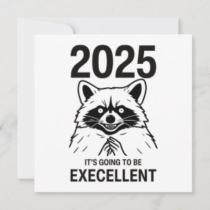 Raccoon Neujahr 2025 wird es exzellent sein Feiertagskarte