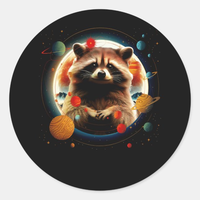 Raccoon of the Cosmos Galaxy Planet Astronomie Sol Runder Aufkleber (Vorderseite)