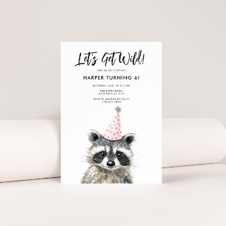 Raccoon Party Hat Kids Woodland Geburtstag Einladung
