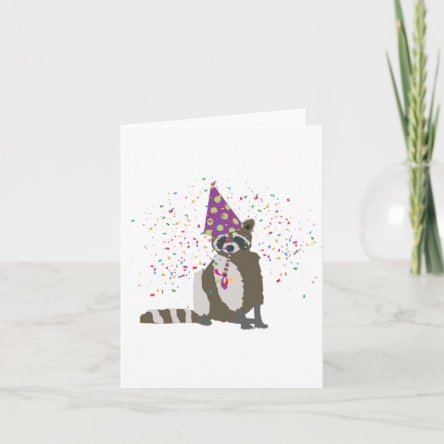 Raccoon Partying - Tiere mit einem Party Karte (Vorderseite)