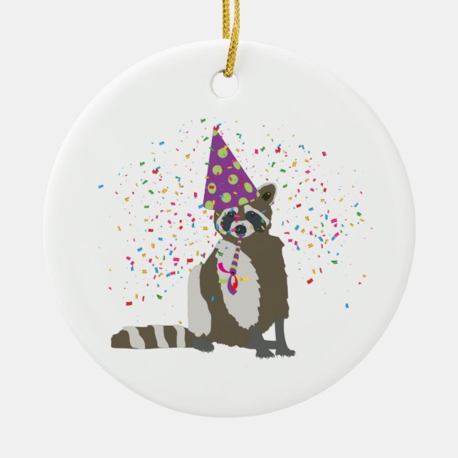 Raccoon Partying - Tiere mit einem Party Keramik Ornament (Vorne)