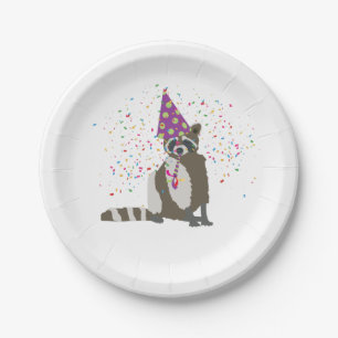 Raccoon Partying - Tiere mit einem Party Pappteller