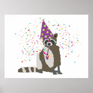 Raccoon Partying - Tiere mit einem Party Poster