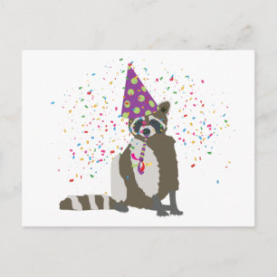 Raccoon Partying - Tiere mit einem Party Postkarte