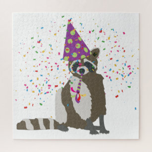 Raccoon Partying - Tiere mit einem Party Puzzle