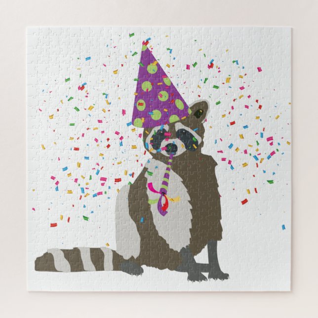 Raccoon Partying - Tiere mit einem Party Puzzle (Vertikal)