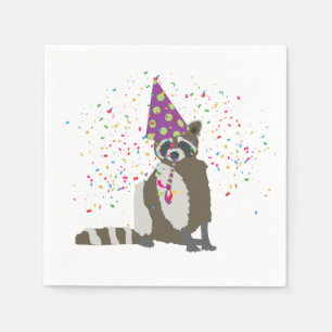 Raccoon Partying - Tiere mit einem Party Serviette