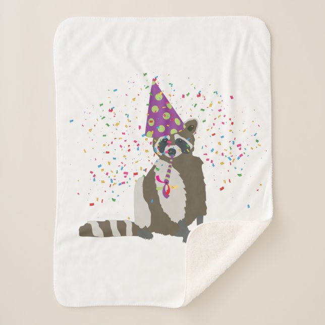 Raccoon Partying - Tiere mit einem Party Sherpadecke (Vorderseite)