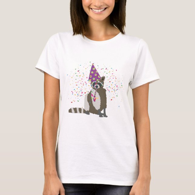 Raccoon Partying - Tiere mit einem Party T-Shirt (Vorderseite)