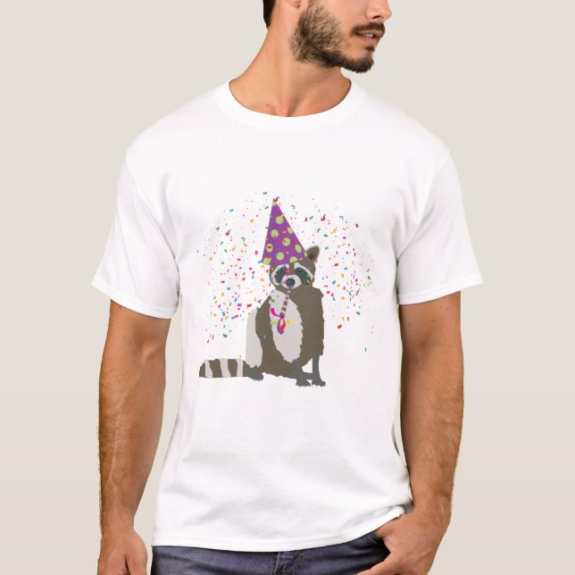 Raccoon Partying - Tiere mit einem Party T-Shirt (Vorderseite)