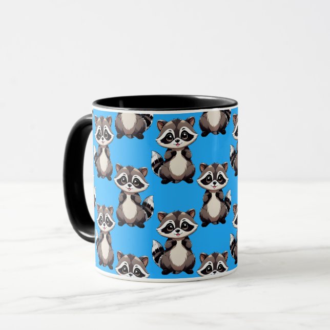 Raccoon Pattern Design Blue  Tasse (Vorderseite Links)