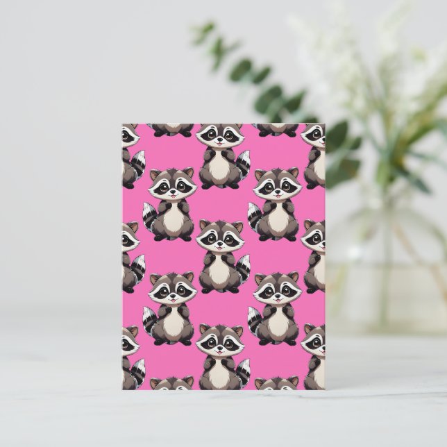 Raccoon Pattern Design Pink  Postkarte (Stehend Vorderseite)