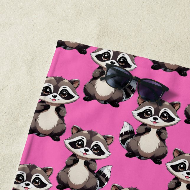 Raccoon Pattern Design Pink  Strandtuch (Beispiel)