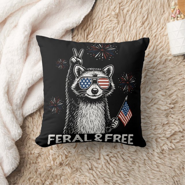 Raccoon Peace Out America 4. Juli Kissen (Decke)