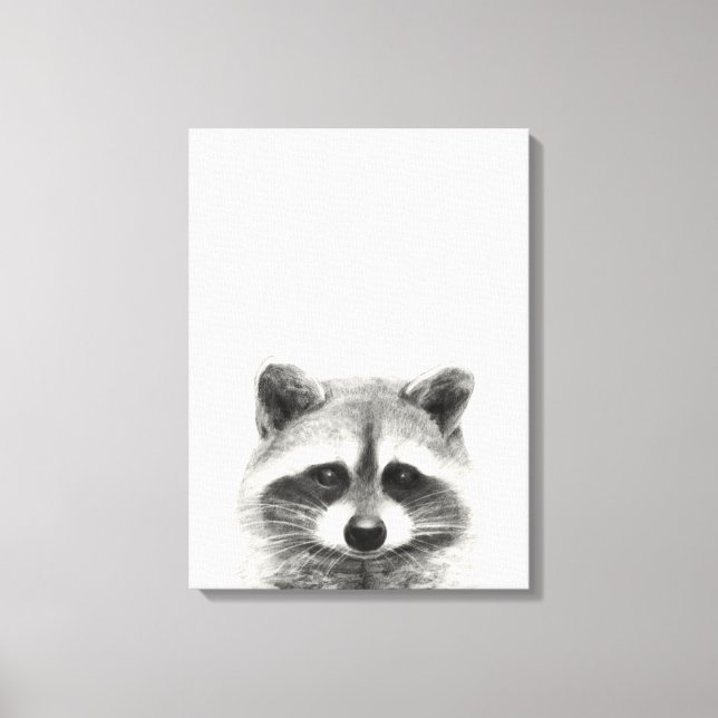 Raccoon Pencil Zeichnend Leinwanddruck (Vorderseite)