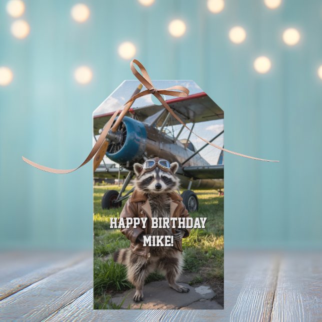 Raccoon Pilot Airplane Funny Photo Birthday Custom Geschenkanhänger (Von Creator hochgeladen)