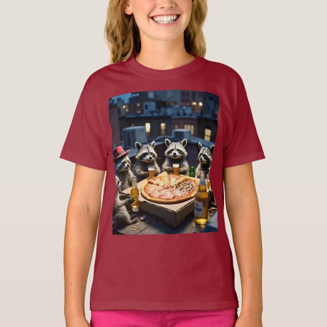 Raccoon Pizza Party T-Shirt (Vorderseite)