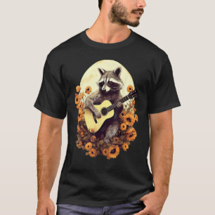 Raccoon Playing Gitarre floral Cotattcore Men Wome T-Shirt