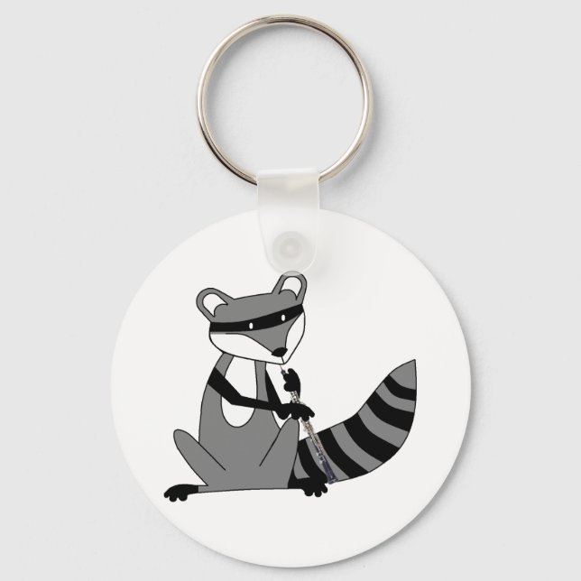 Raccoon Playing Oboe Schlüsselanhänger (Vorderseite)