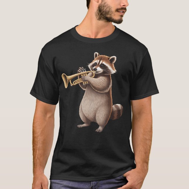 Raccoon Playing Trumpet Funny Trumpet Band Raccoon T-Shirt (Vorderseite)