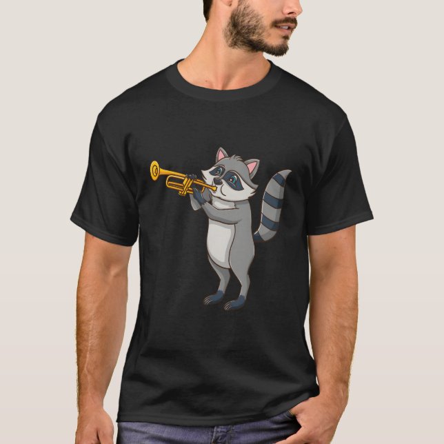 Raccoon Playing Trumpet T-Shirt (Vorderseite)