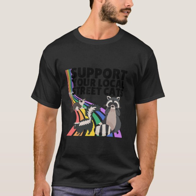 Raccoon Possum Support Lokale Straßenkatzen Retro T-Shirt (Vorderseite)