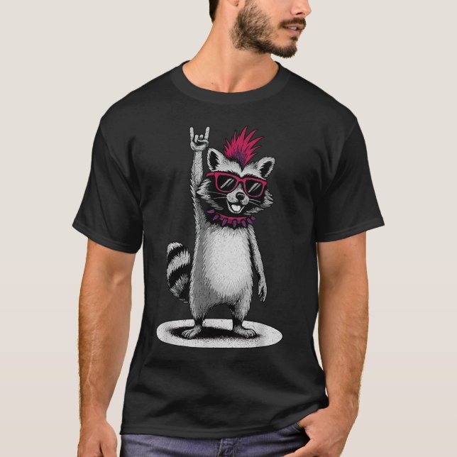 Raccoon Punk Rock and Roll Männer Kinder Frauen T-Shirt (Vorderseite)