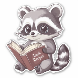 Raccoon Reading book Aufkleber