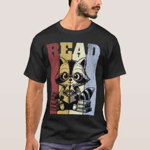 Raccoon Reading Books Liebe Tiere Vintag Librari T-Shirt
