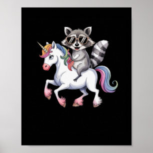 Raccoon Reitsport Unicorn Süße Tier Fantasy für Ki Poster