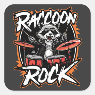 Raccoon Rock T - Shirt - Funny Raccoon Cowboy Desi Quadratischer Aufkleber