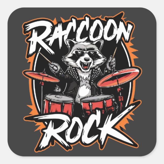 Raccoon Rock T - Shirt - Funny Raccoon Cowboy Desi Quadratischer Aufkleber (Vorderseite)